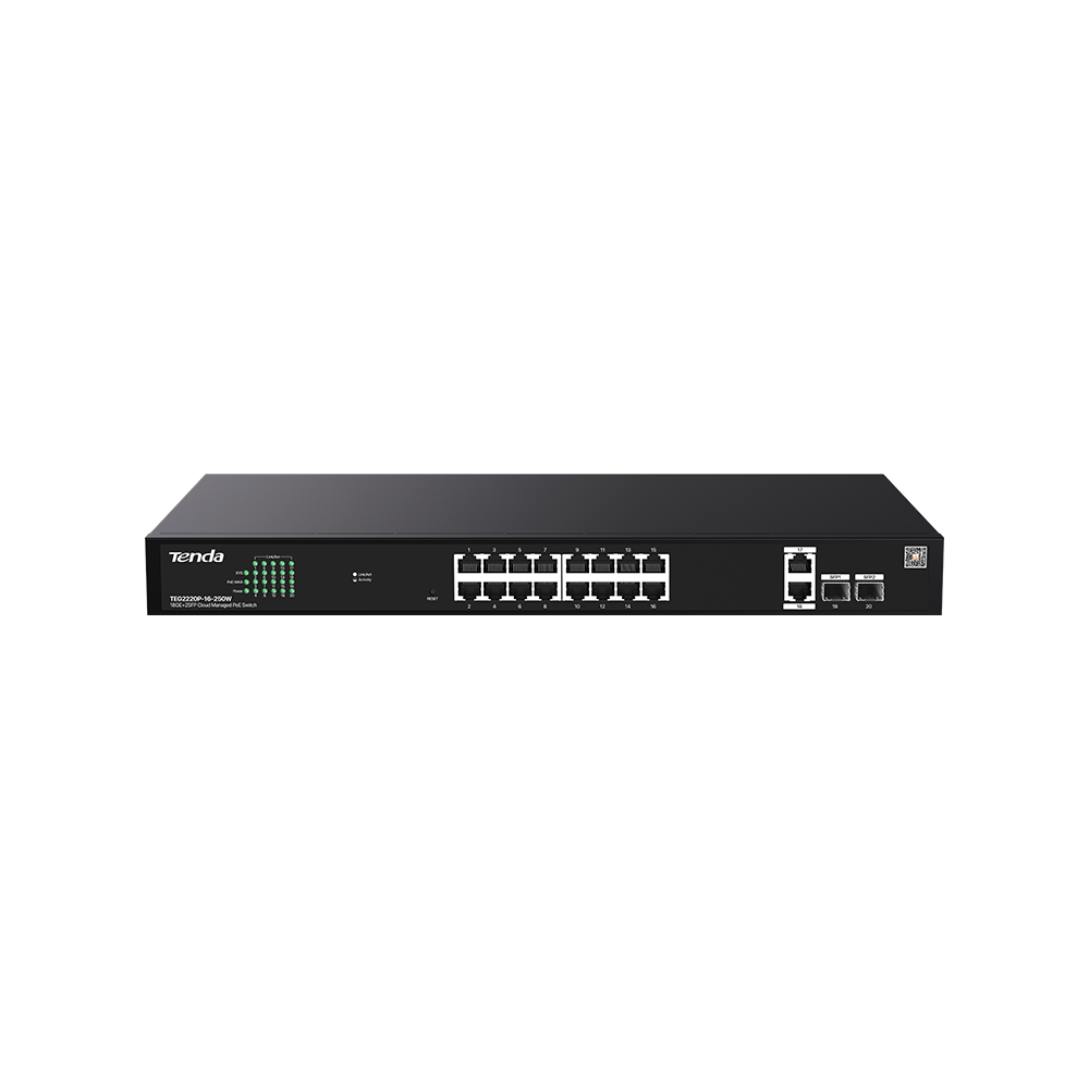PoE-коммутатор бұлттық басқаруымен 18GE+2SFP Tenda TEG2220P-16-250W