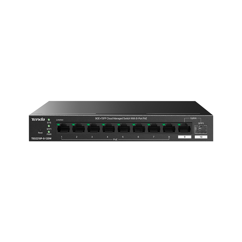 PoE-коммутатор с облачным управлением 9GE+1SFP Tenda TEG2210P-8-120W