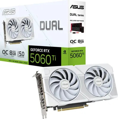 Видеокарта ASUS DUAL-RTX5060TI-O8G-WHITE, 8Gb GDDR7, 128 Bit, 4608 CUDA, HDMI, DP, BOX