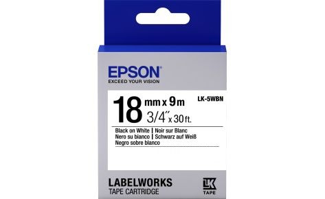 Лента стандартная Epson C53S655006, LK5WBN, 18мм, белый/черный, 9м