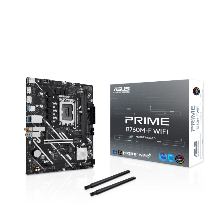 Сист.плата ASUS PRIME B760M-F WIFI, B760,  1700, 2xDDR5, PCI-E x16, PCI-E x1, 2xM2, SATA, DP, HDMI, WIFI6, BOX