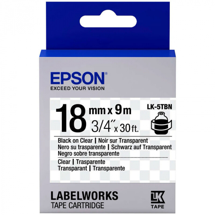Epson C53S655008 LK-5TBN лента, 18 мм, мөлдір/қара, 9м