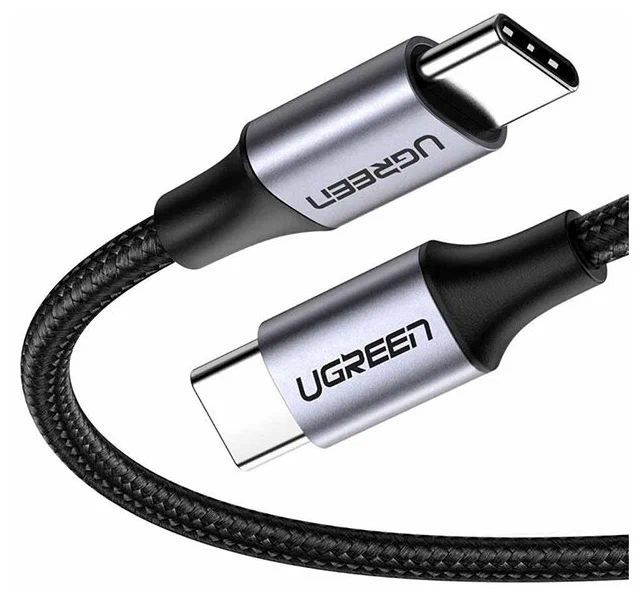 UGREEN US261 USB 2.0 C M/M Дөңгелек Кабель Никельмен Қапталған Алюминий Қабық 2м (Сұр Қара)