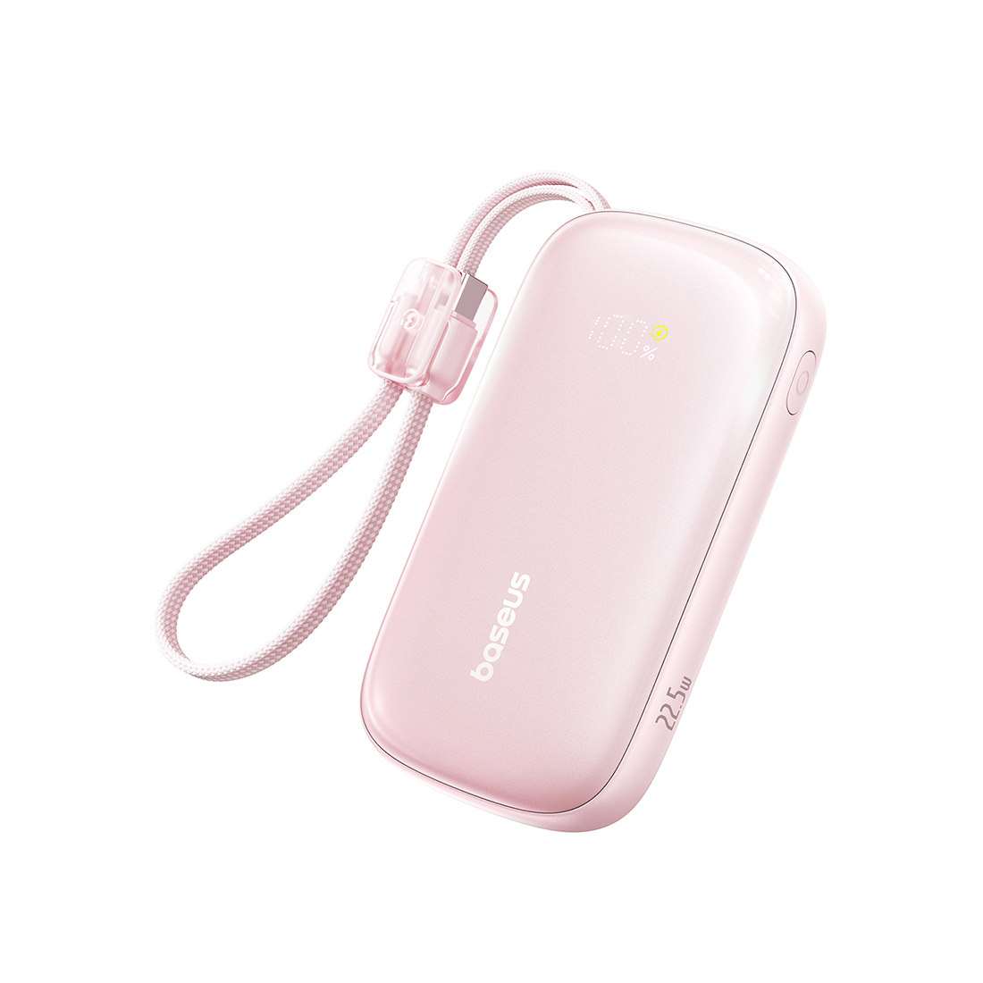 Портативный внешний аккумулятор, Baseus, EnerFill FC21 Qpow 3 Ultra (E0027Q02), 10000 мА·ч, 45 Вт, USB-C, USB-A, Lightning, Встроенный съёмный кабель, PD, QC, SCP, UFCS, Цифровой дисплей, Розовый