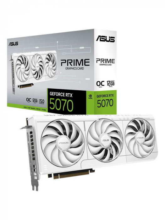 Видеокарта ASUS PRIME-RTX5070-O12G-WHITE, 12Gb GDDR7, 192-bit, Cuda Core 6144, HDMI, DP, BOX