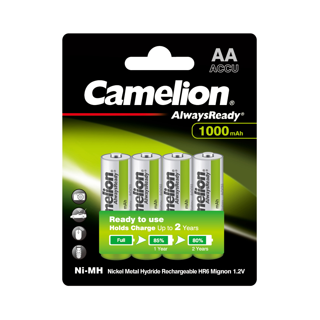 CAMELION NH-AA1000ARBP4 AlwaysReady Rechargeable AA 1.2V 1000 mAh 4 шт.