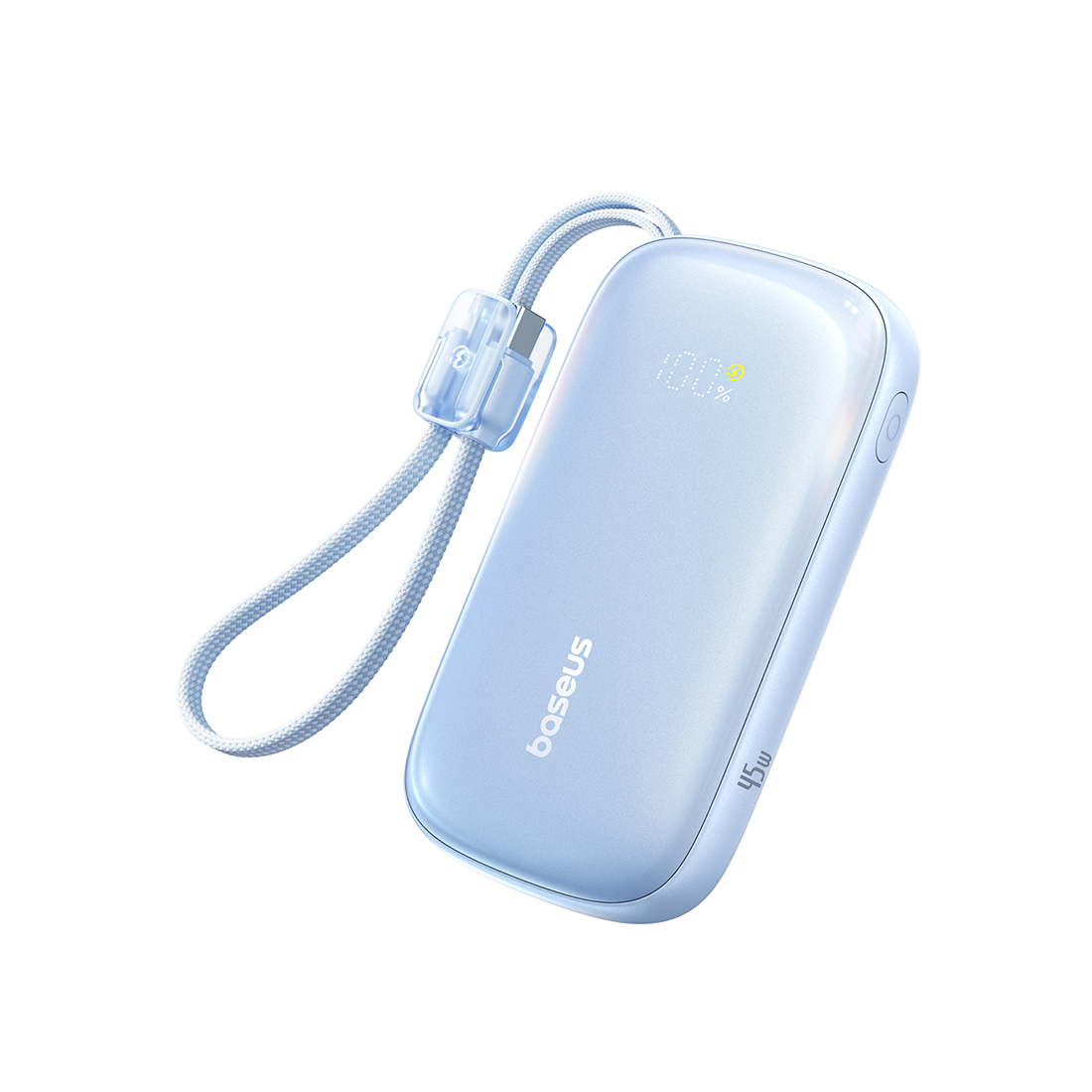 Портативный внешний аккумулятор, Baseus, EnerFill FC21 Qpow 3 Ultra (E0027Q03), 10000 мА·ч, 45 Вт, USB-C, USB-A, Lightning, Встроенный съёмный кабель, PD, QC, SCP, UFCS, Цифровой дисплей, Galaxy Blue, Синий
