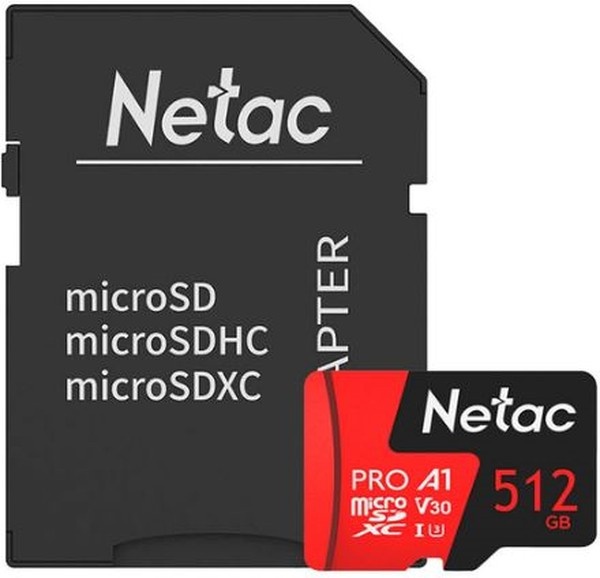 MicroSD 512GB Class 10 V30/A1 Netac NT02P500PRO-512G-R адаптермен жадна карта