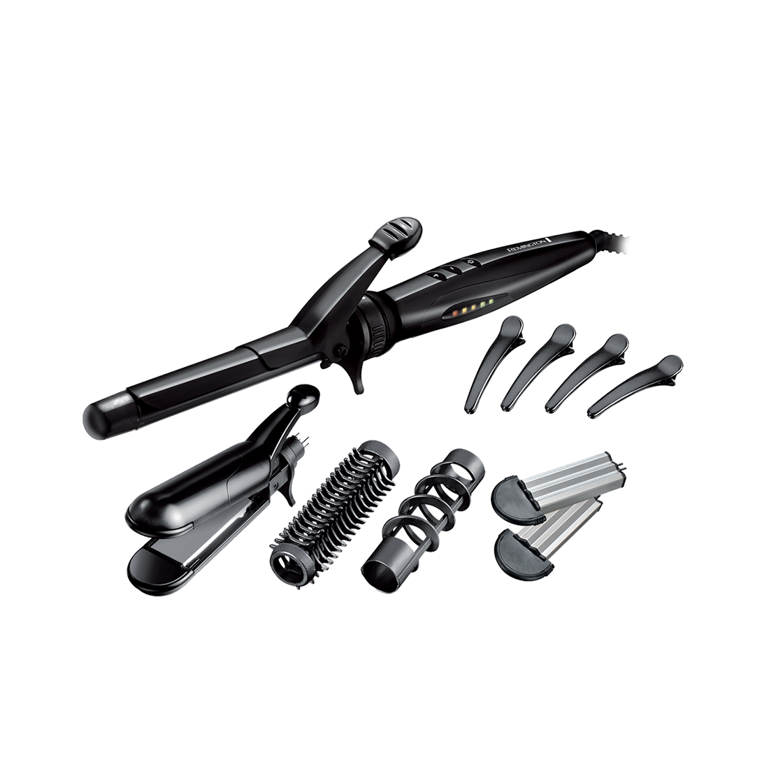Мультистайлер, Remington, S8670, 25W, Диаметр щипцов 19мм, Диапазон температуры нагрева 110-190 °С, Насадки 5 шт, Длина шнура 180 см, Черный
