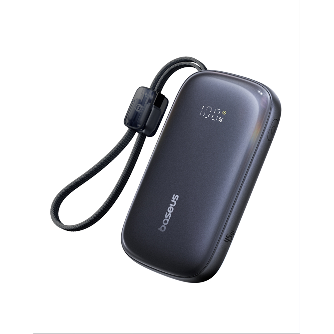 Портативный внешний аккумулятор, Baseus, EnerFill FC21 Qpow 3 Ultra (E0027Q00), 10000 мА·ч, 45 Вт, USB-C, USB-A, Lightning, Встроенный съёмный кабель, PD, QC, SCP, UFCS, Цифровой дисплей, Чёрный