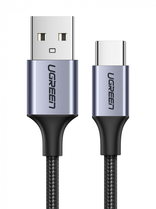 UGREEN 60128 USB-A 2.0 to USB-C кабелі, никельмен қапталған, алюминий өрнегі, 2м (қара)