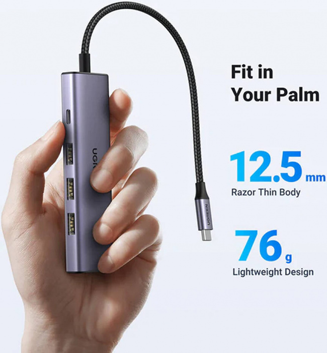 Конвертер Ugreen CM511 USB-C To HDMI+3*USB 3.0 A+PD 15596