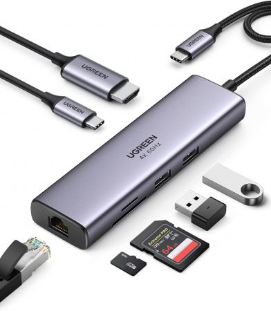 Hub UGREEN CM512 USB-C Көпфункционалды адаптер Ethernet интерфейсімен 60515