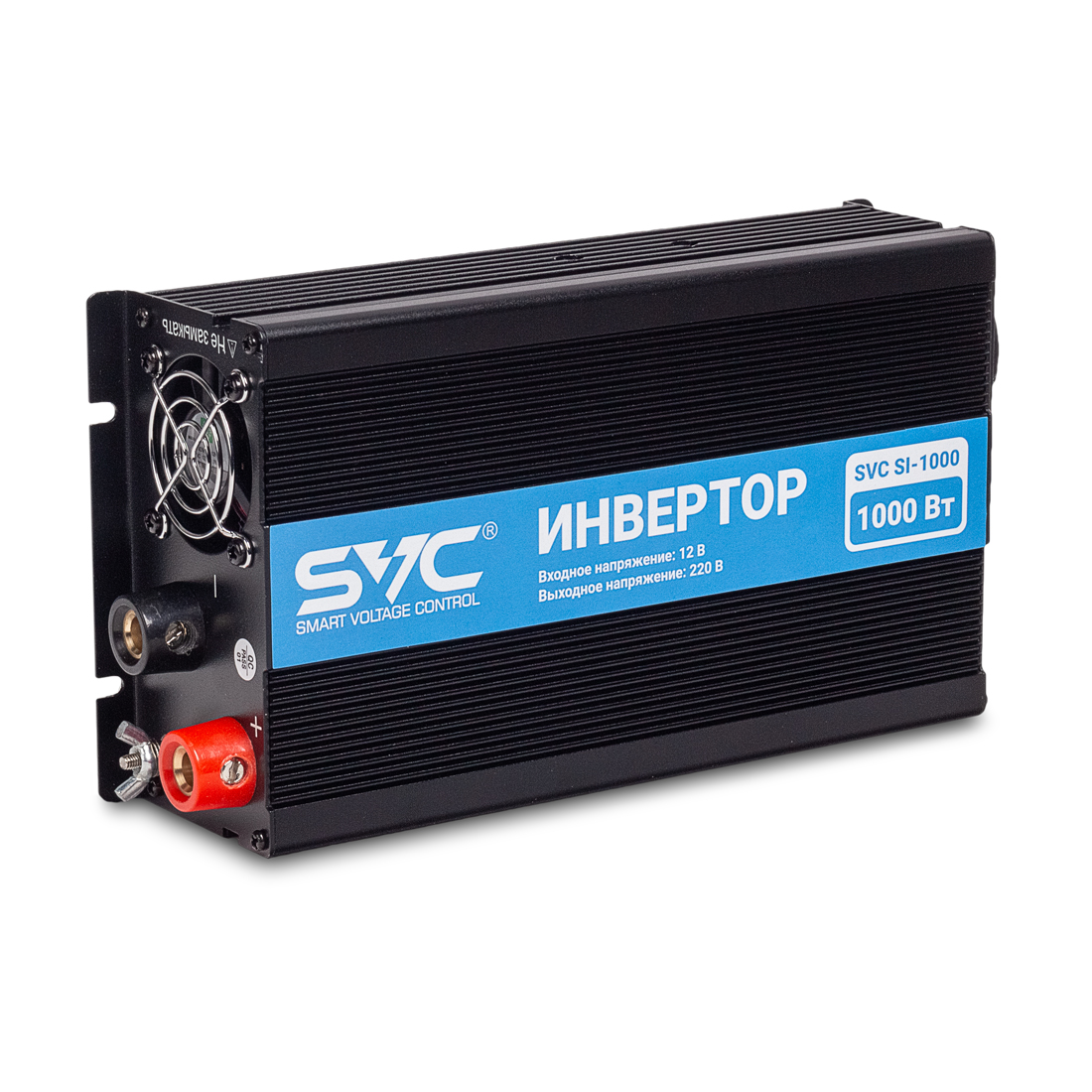 Инвертор, SVC, SI-1000, Мощность 1000ВА/1000Вт, Вход 12В/Выход 210-240В, 1 вых.: Shuko CEE7, USB-порт 2А, Защита от перегрева, перегрузки, короткого замыкания, Чёрный