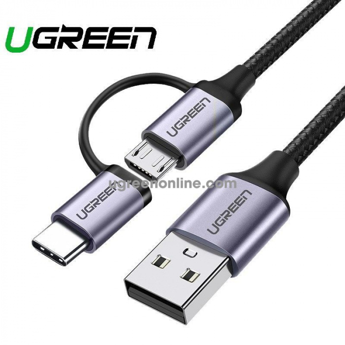 Кабель UGREEN US177 USB-A to Micro USB + USB Type-C 1м (черный)