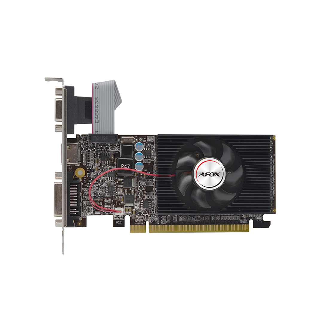 Видеокарта, AFOX, GT610 2GB D3 LP Single Fan (4897033780438), AF610-2048D3L7-V8, DDR3, 64bit, HDMI, DVI, VGA, 146*70*15 мм, Цветная коробка