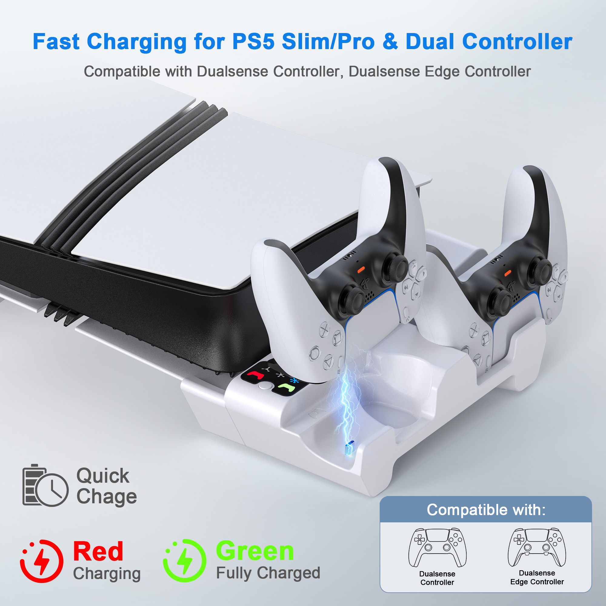 STARTRC PS5 Cooling Charging Station with Dual Controller Charger & Cooling Fan - Multi-Function Vertical Dock Stand