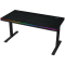 LORGAR Dual-motor sit/stand adjustable-height gaming desk with wireless charger, RGB lighting, control panel, and USB ports, PB melamine surface tabletop, black.