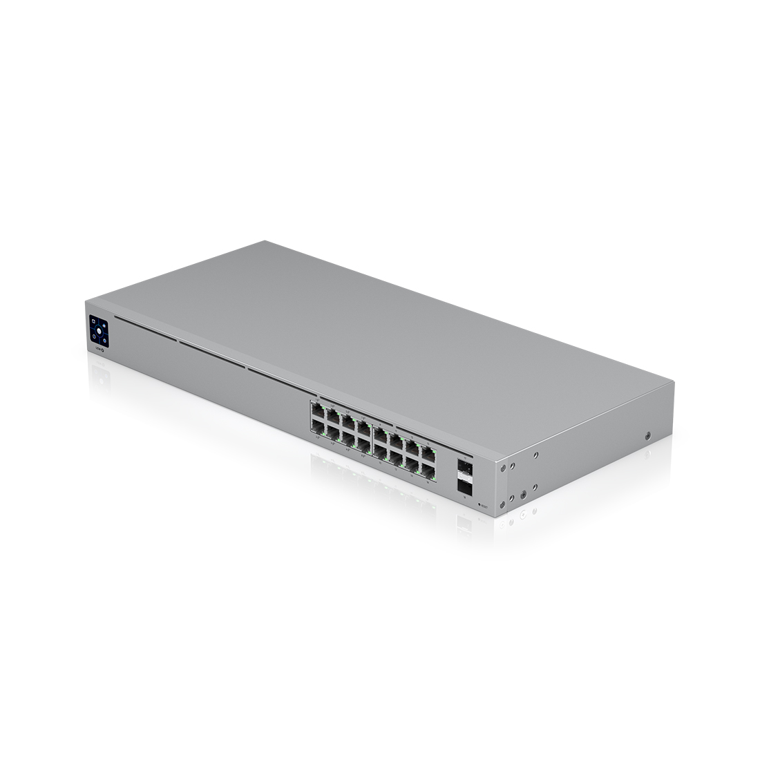 Коммутатор, Ubiquiti, USW-16-POE, Unifi Switch, Управляемый L2, 8 портов 10/100/1000 Mbps RJ45 PoE, 802.3af/at, бюджет 42W, 8 портов 10/100/1000 Мбит/с RJ45, 2 порта SFP, Стоечный