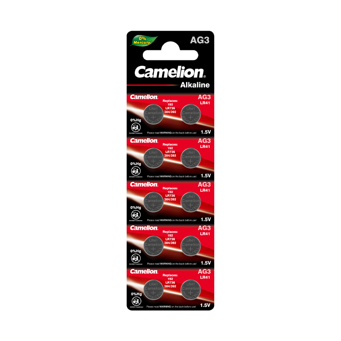 Батарейка, CAMELION, AG3-BP10(0%Hg), Alkaline, AG3, 1.5V, 0% Ртути, 10 шт. в блистере