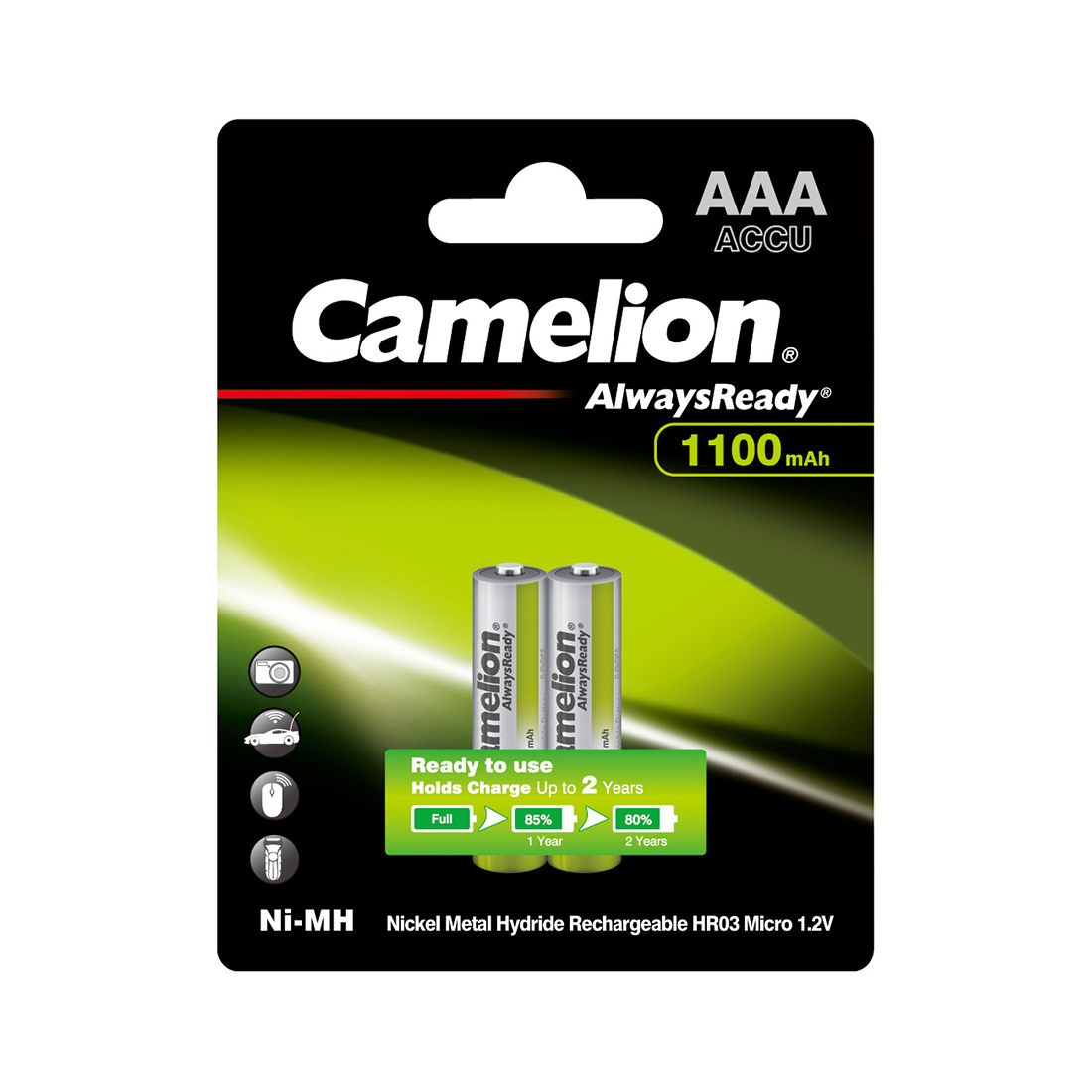 CAMELION NH-AAA1100ARBP2 AlwaysReady Ni-MH Rechargeable AAA 1.2V 1100 mAh 2 шт. аккумулятор