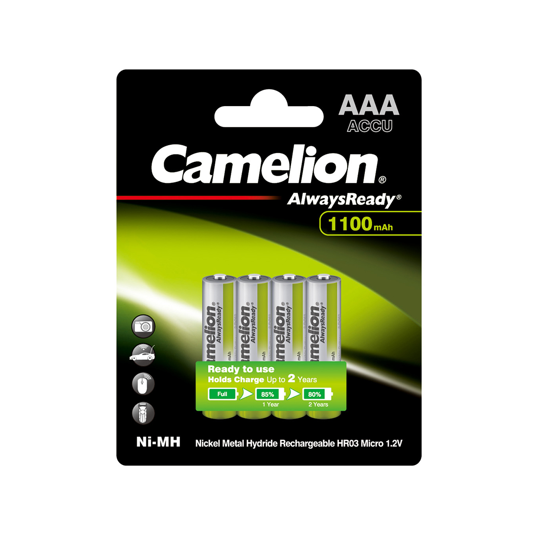 Аккумулятор CAMELION NH-AAA1100ARBP4 AlwaysReady Ni-MH Rechargeable AAA 1.2V 1100 mAh 4 шт.