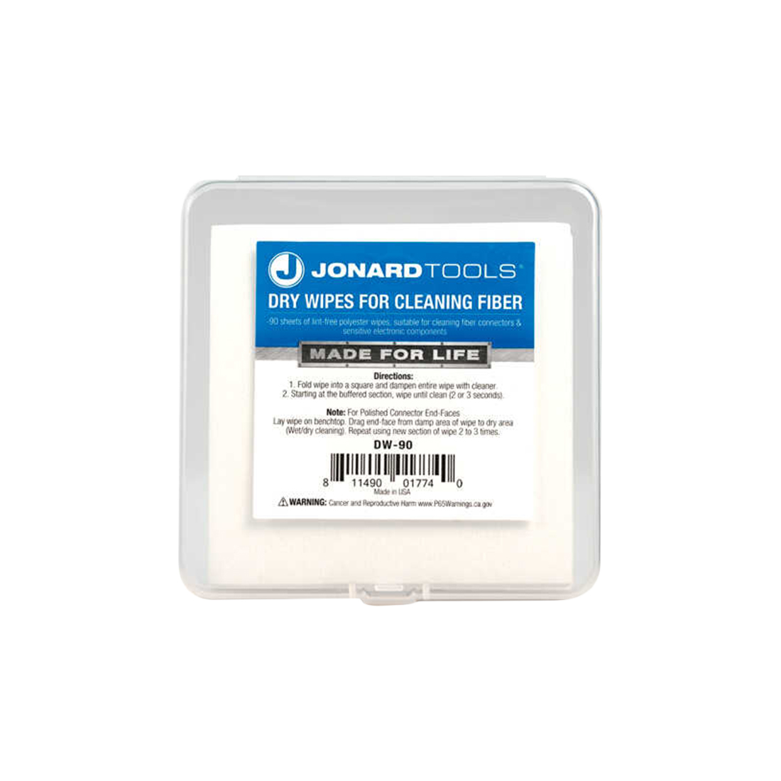 Сухие салфетки для очистки волокон, Jonard Tools, DW-90 , в упаковке 90 шт.