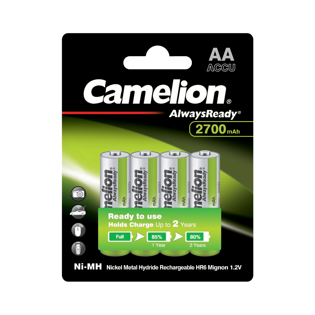 Аккумулятор CAMELION NH-AA2700ARBP4 AlwaysReady Ni-MH Rechargeable AA 1.2V 2700 mAh 4 шт.