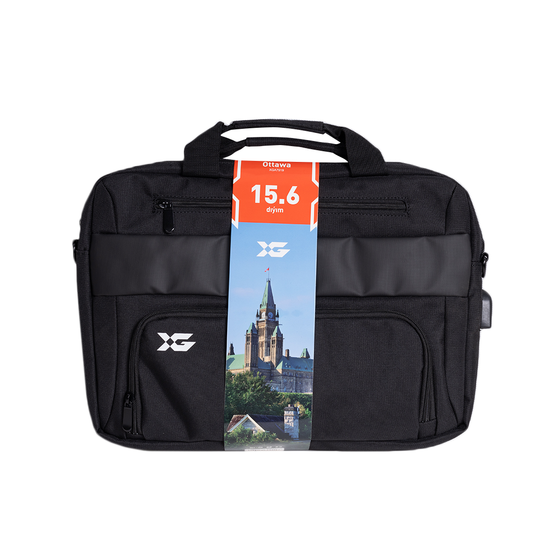 Сумка для ноутбука, XG, Ottawa 15.6" (XGA7919), 15.6", Лёгкая, Усиленные ручки, Внешнее отделение на молнии, Органайзер, 2 внутренних отделения, карман на молнии, Уплотнённые стенки, Полиэстер, встроенный USB шнур, Чёрный