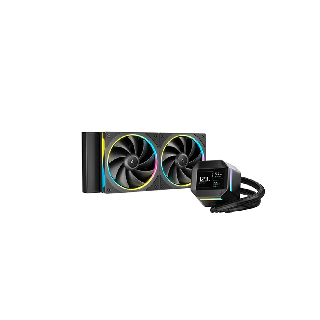 Кулер с водяным охлаждением, Deepcool, LM240, Intel 1851/1700/1200/115х и AMD AM5/AM4/, TDP 280W, 2*120мм FD12 ARGB, 600-2400 RPM±10%, 72,04CFM, 38,71 dB(A), Чёрный