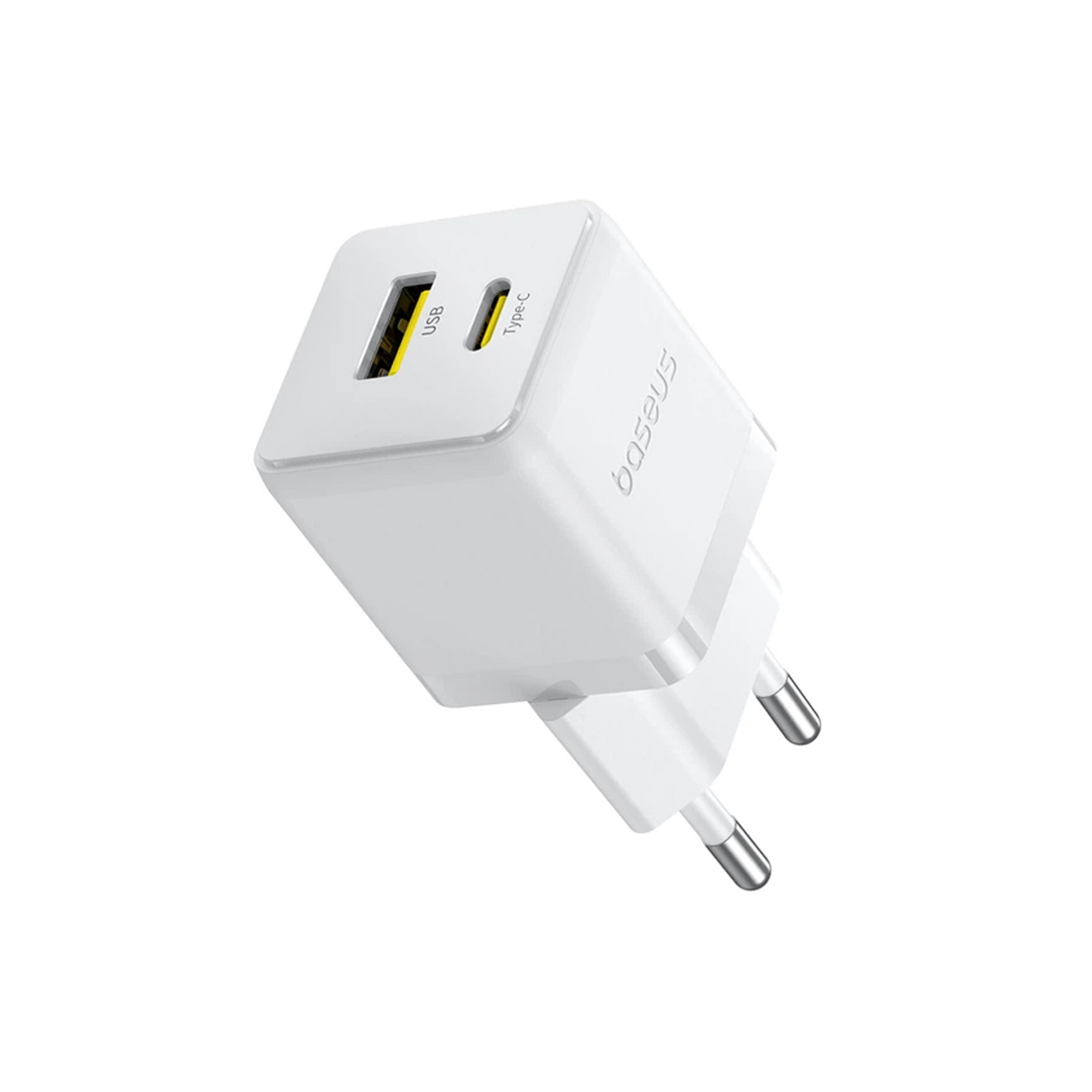 Адаптер питания, Baseus, Palm C+U, P1011160A213-00, 30 Вт, 1USB-C + 1USB-A, USB-C: 5В3А / 9В3А / 12В2,5А / 15В2А / 20В1,5А, USB-A: 5В3А / 9В3А / 12В2,5А / 20В1,5А, C+U: 20+10 Вт, PD 3.0, QC 3.0, PPS, AFC, SCP, FCP, 100–240В~, 50/60Гц, 0,8А, 54,63131 мм, 53,6 г, EU, Moon White, Белый