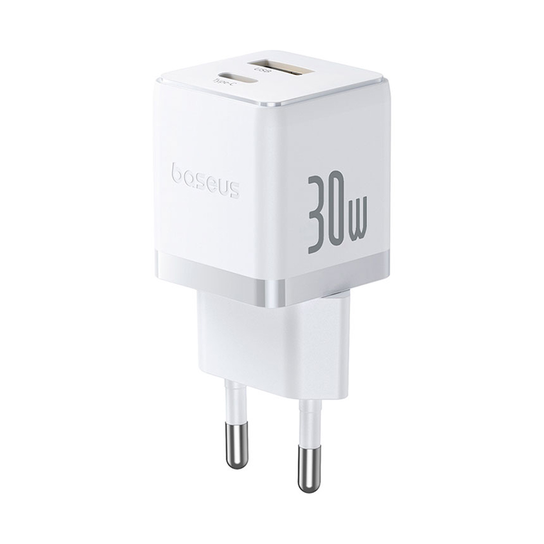 Адаптер питания, Baseus, Palm (P1011160A213-01), C+U, 30W, ( в комлпекте кабель Type-c), Белый