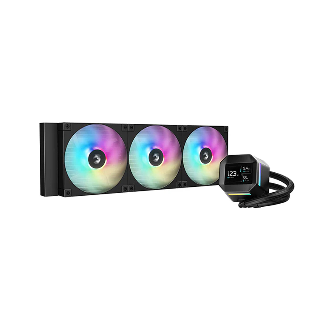 Кулер с водяным охлаждением, Deepcool, LM420, Intel 1851/1700/1200/115х и AMD AM5/AM4/, TDP 300W, 3*140мм FD14 ARGB, 400-1650 RPM±10%, 82,534 CFM, 25,2 dB(A), Чёрный