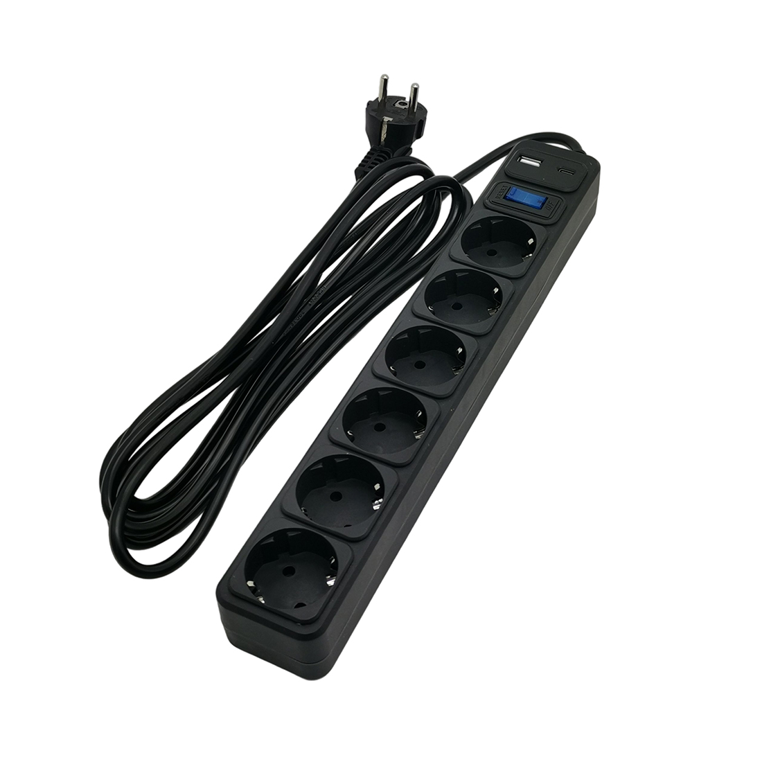 Сетевой фильтр, SVC, ZC6S-30M-USB/TypeC, 6 розеток, 3 метра, один USB-порт и один Type-C-порт, 220–250 В, 10 A, картонная коробка, чёрный