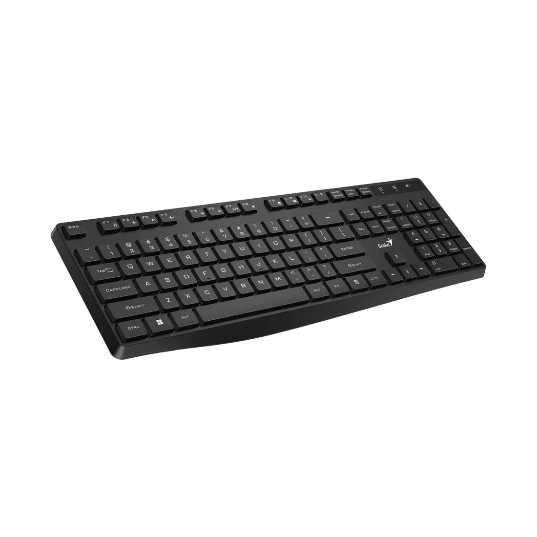 Клавиатура, Genius, KB-7200, Беспроводная 2.4ГГц, Кол-во стандартных клавиш 104, Батарейки в комплекте, Размер: 435,7*140,2*23,3 мм., Анг/Рус, Защита от случайного пролива воды/кофе, Чёрный