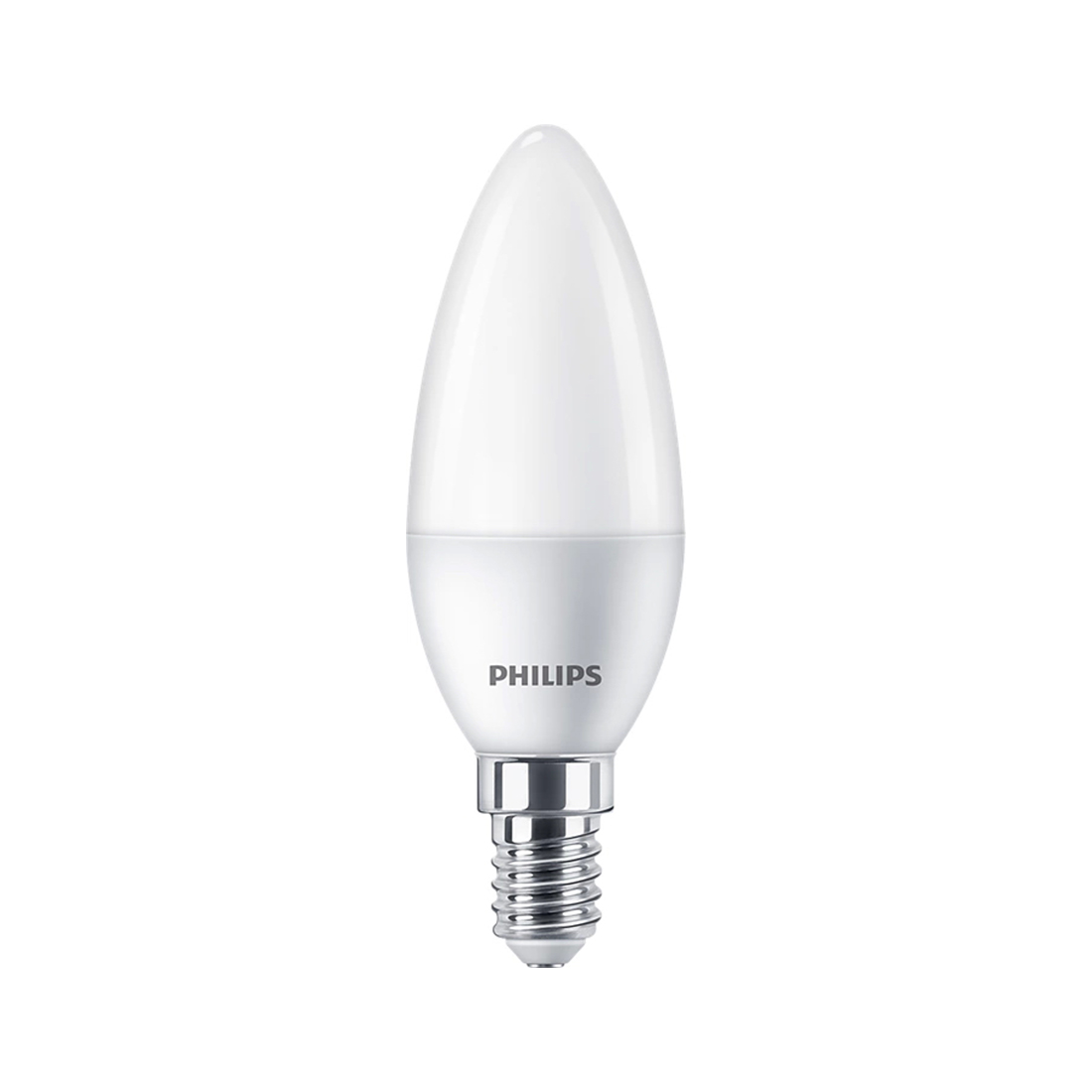 Лампа, Philips, LED Candle 5W-500lm-E14-827B35NDFR, Ecohome, Мощность 5Вт, Световой поток 500Лм, Цоколь E14, Индекс цветопередачи 80CRI, Температура 2700К, Форма лампы B35, Матовая колба, Тёплый