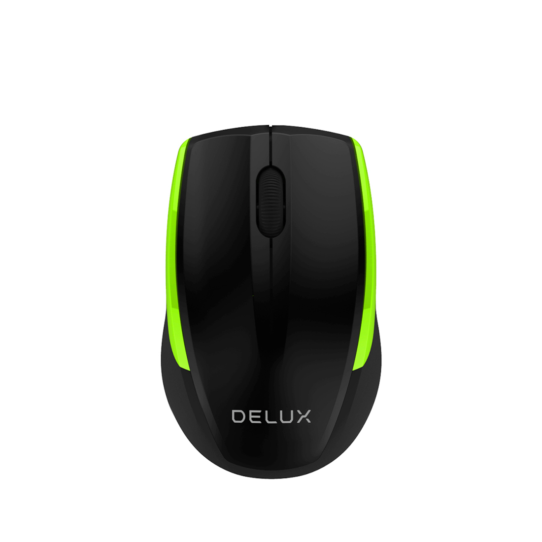 Компьютерная мышь, Delux, DLM-321OGB, Оптическая, 800/1000/1600 dpi,Беспроводная 2.4ГГц, Нано-ресивер, Эффективная дистанция 10 м., Чёрно-зелёный