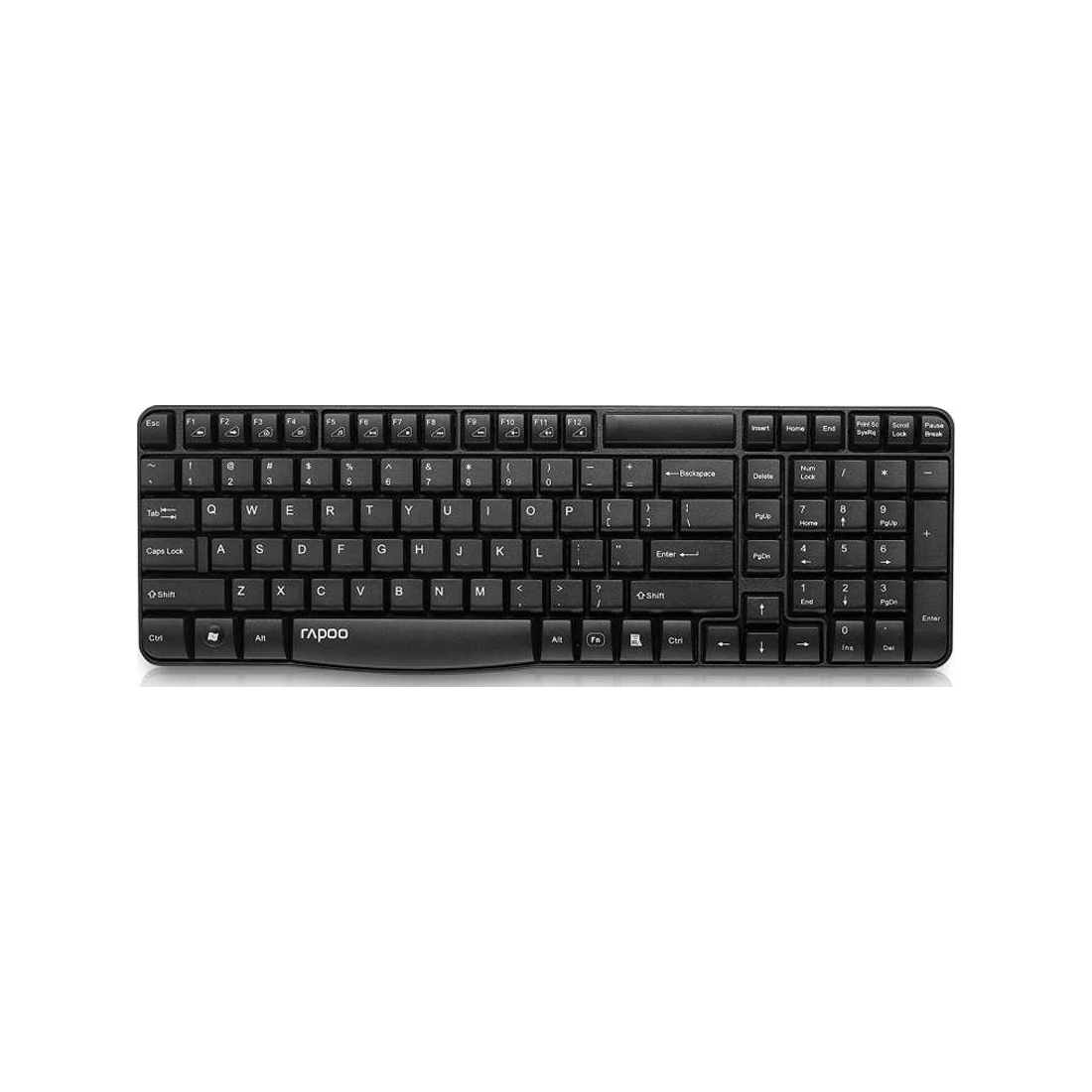 Клавиатура, Rapoo, E1050, Беспроводная 2.4ГГц, Кол-во стандартных клавиш 104, USB Type-A, Англ/Рус, Защита от воды, Радиус действия до 10 м, Черный