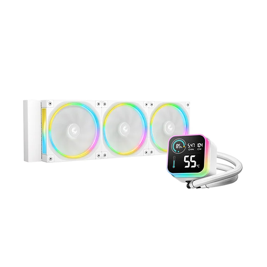 Кулер с водяным охлаждением, Deepcool, LQ360 ULTRA ARGB WH R-LQ360-WHASMC-G-1, Intel 1851/1700/1200/115х и AMD AM5/AM4/, TDP 300W, 3*120мм FL12 ARGB, 500-2150 RPM±10%, 55CFM, 32 dB(A), Белый