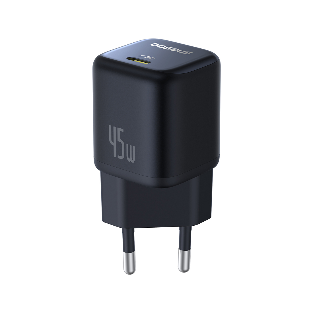 Адаптер питания, Baseus, PicoGo, P10176800123-00, GaN, 45 Вт, 1USB-C, 5В3А / 9В3А / 12В3А / 15В3А / 20В2,25А, PD 3.0, PPS, QC 3.0, FCP, SCP, 100–240В~, 50/60Гц, 1,5А, 333337 мм, 87 г, EU, Cluster Black, Черный