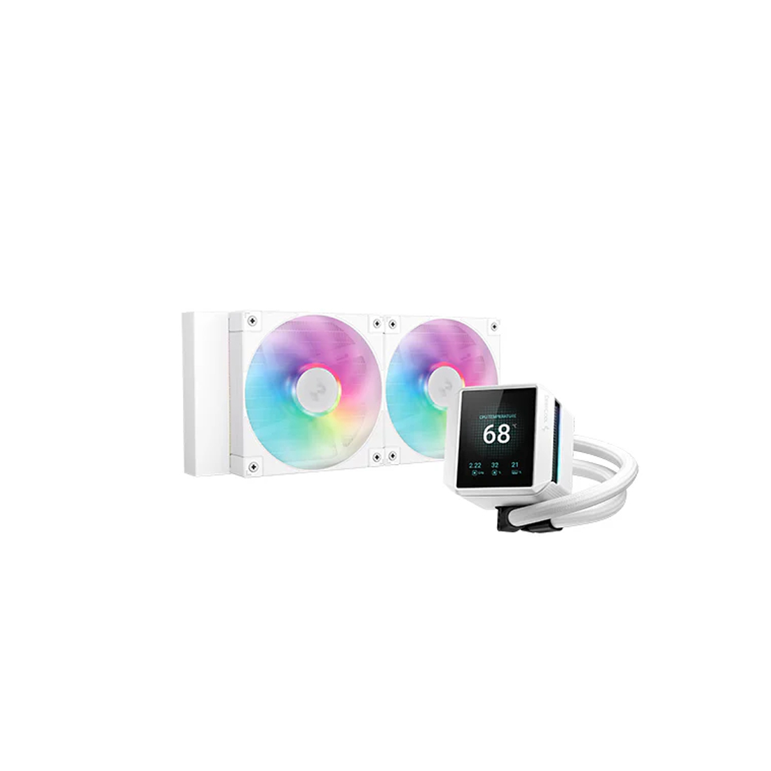 Кулер с водяным охлаждением, Deepcool, MYSTIQUE 240 WH ARGB R-LX240-WHDSNMCP-G-1, Intel 1700/1200/115х и AMD AM5/AM4/, TDP 280W, 2*120мм FD12 ARGB PWM, 600-2400 RPM±10%, 72,04CFM, 38,71 dB(A), Белый