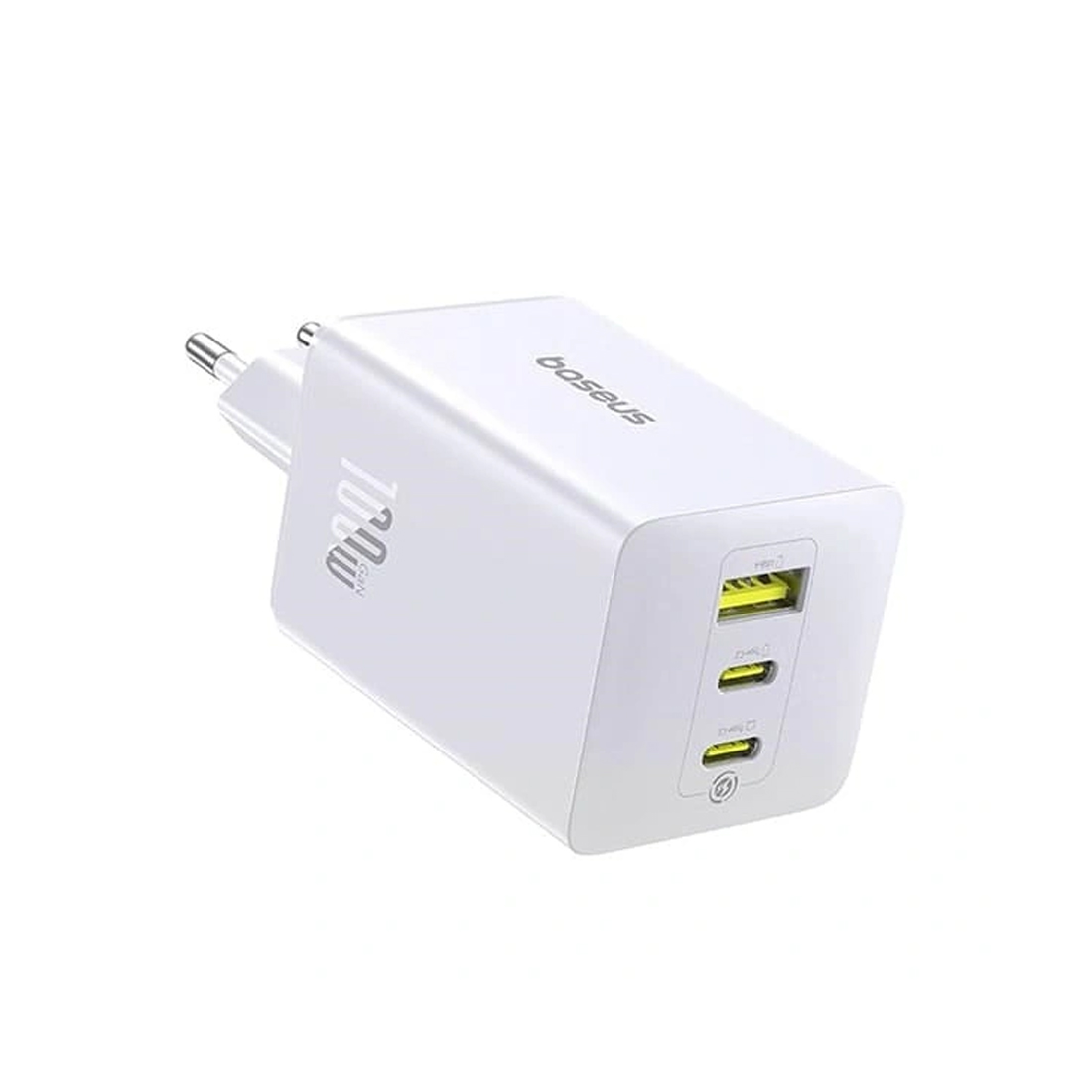 Адаптер питания, Baseus, EnerFill FE11, P10182102213-00, GaN 6, 2C+U, 100 Вт, USB-C1/C2: 5В3А / 9В3А / 12В3А / 15В3А / 20В5А, USB-A: 5В3А / 9В2А / 10В2,25А / 12В1,5А, PD 3.0, PPS, QC 4+, QC 3.0, UFCS, AFC, SCP, FCP, 100–240В~, 50/60Гц, 3А, EU, 434465 мм, 184 г, Без кабеля, Белый