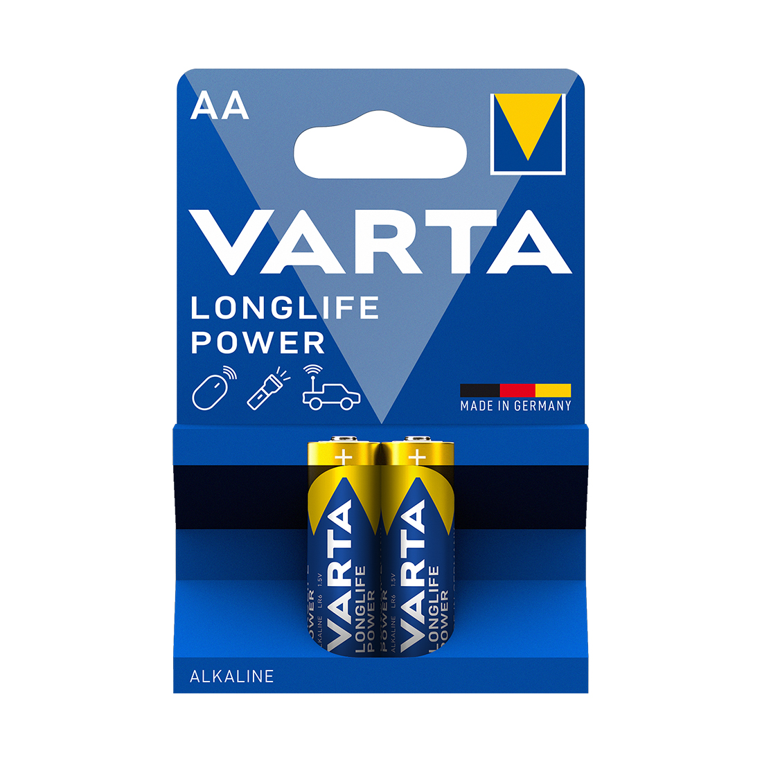 Батарейка, VARTA, LR6 Longlife Power Mignon, AA, 1.5V, 2 шт., Блистер