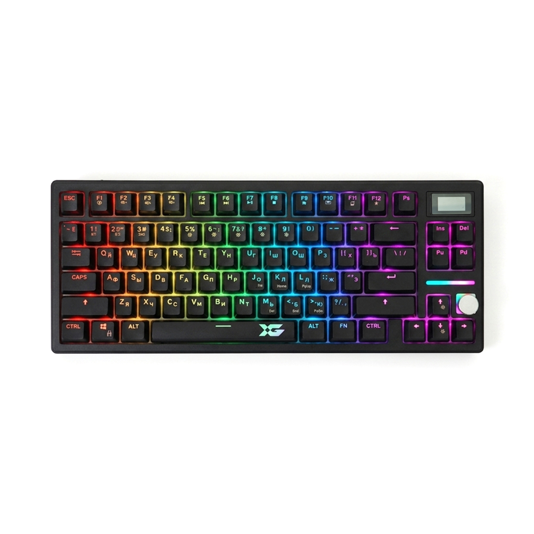 Клавиатура, XG, Hypnos, Игровая, USB, Беспроводная, Bluetooth 5.4, 2.4G, Встроенная литиевая батарея 4000 mAh, Кол-во стандартных клавиш 84, Механические свитчи, RGB, Анг/Рус, Чёрный