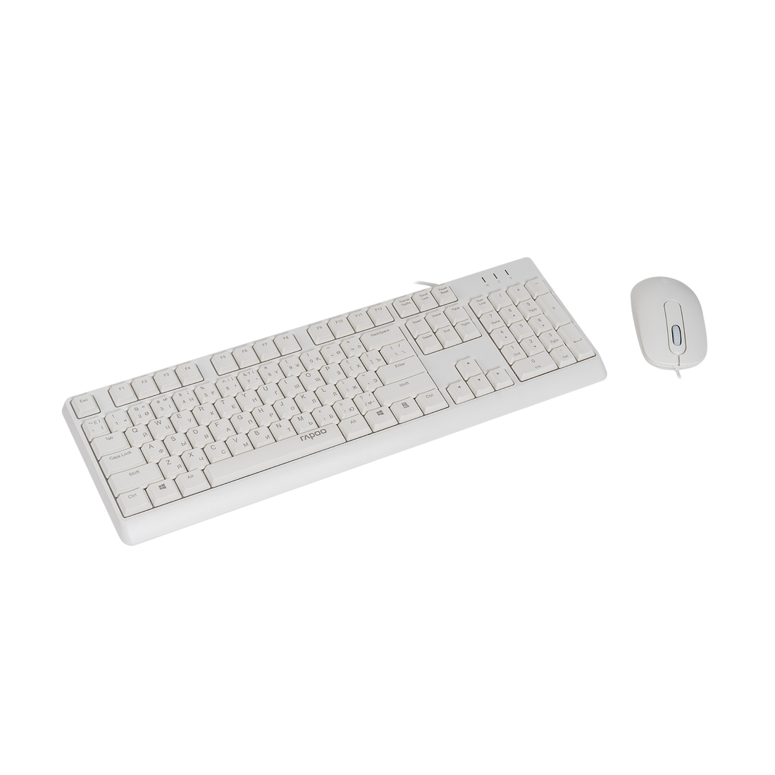 Комплект Клавиатура + Мышь, Rapoo, X130PRO, Оптическая мышь, 1000DPI, USB, Анг/Рус/Каз, Длина кабеля 1,5 метра, Кол-во стандартных клавиш 104, Защита от пролива воды/кофе, Белый