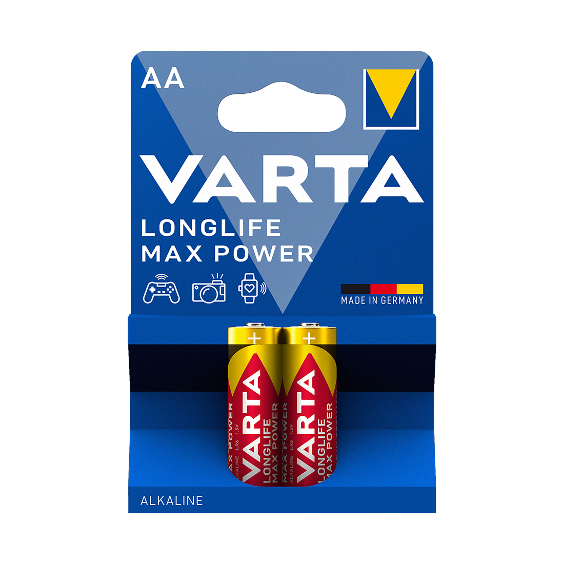 Батарейка, VARTA, LR6 Longlife Power Max Mignon, AA, 1.5V, 2 шт., Блистер