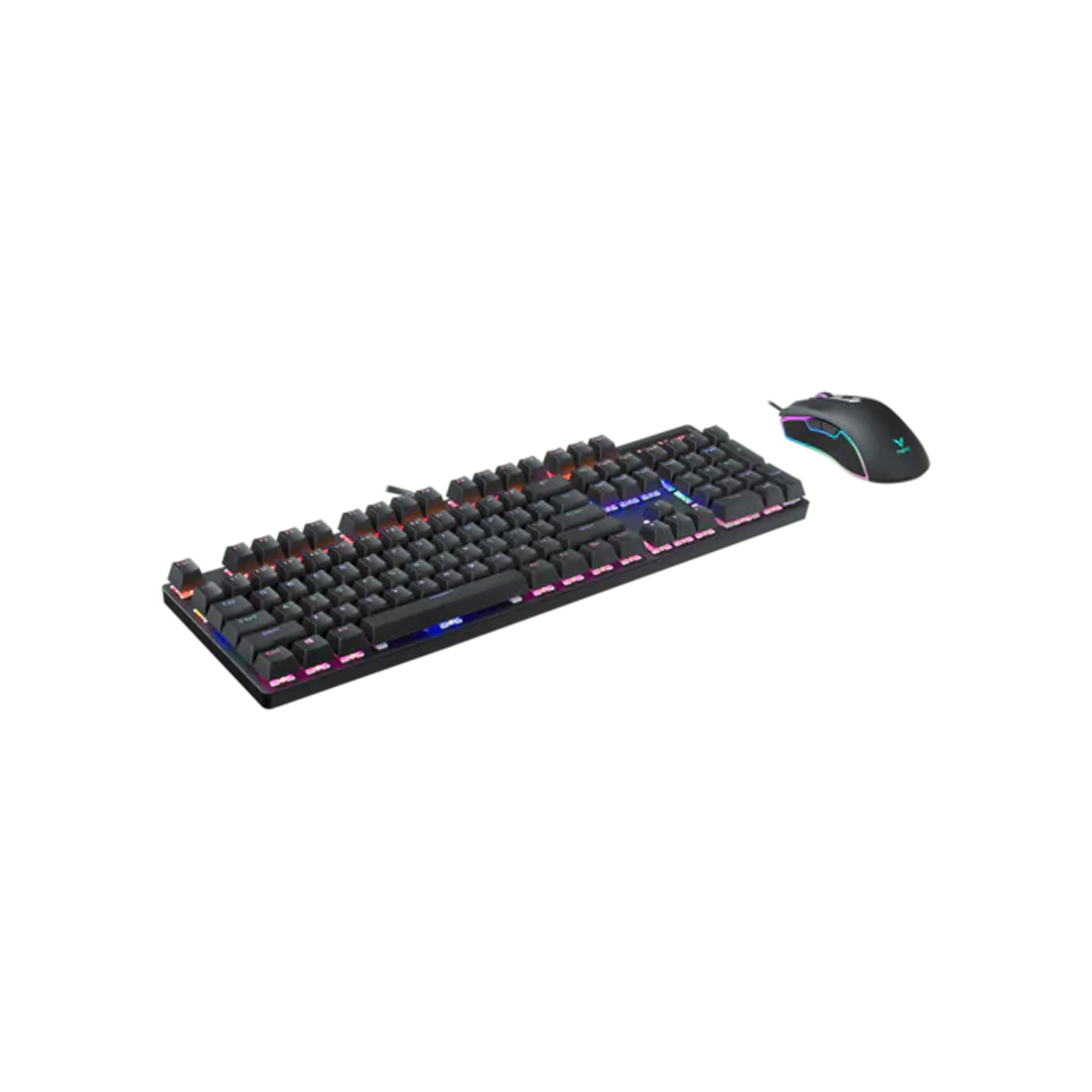 Комплект Клавиатура + Мышь, Rapoo, V150S, Игровой комплект, Оптическая мышь, 6200DPI, USB, Анг/Рус, Длина кабеля 1,8 метра, RGB, Кол-во стандартных клавиш 104, Защита от пролива воды/кофе, Чёрный