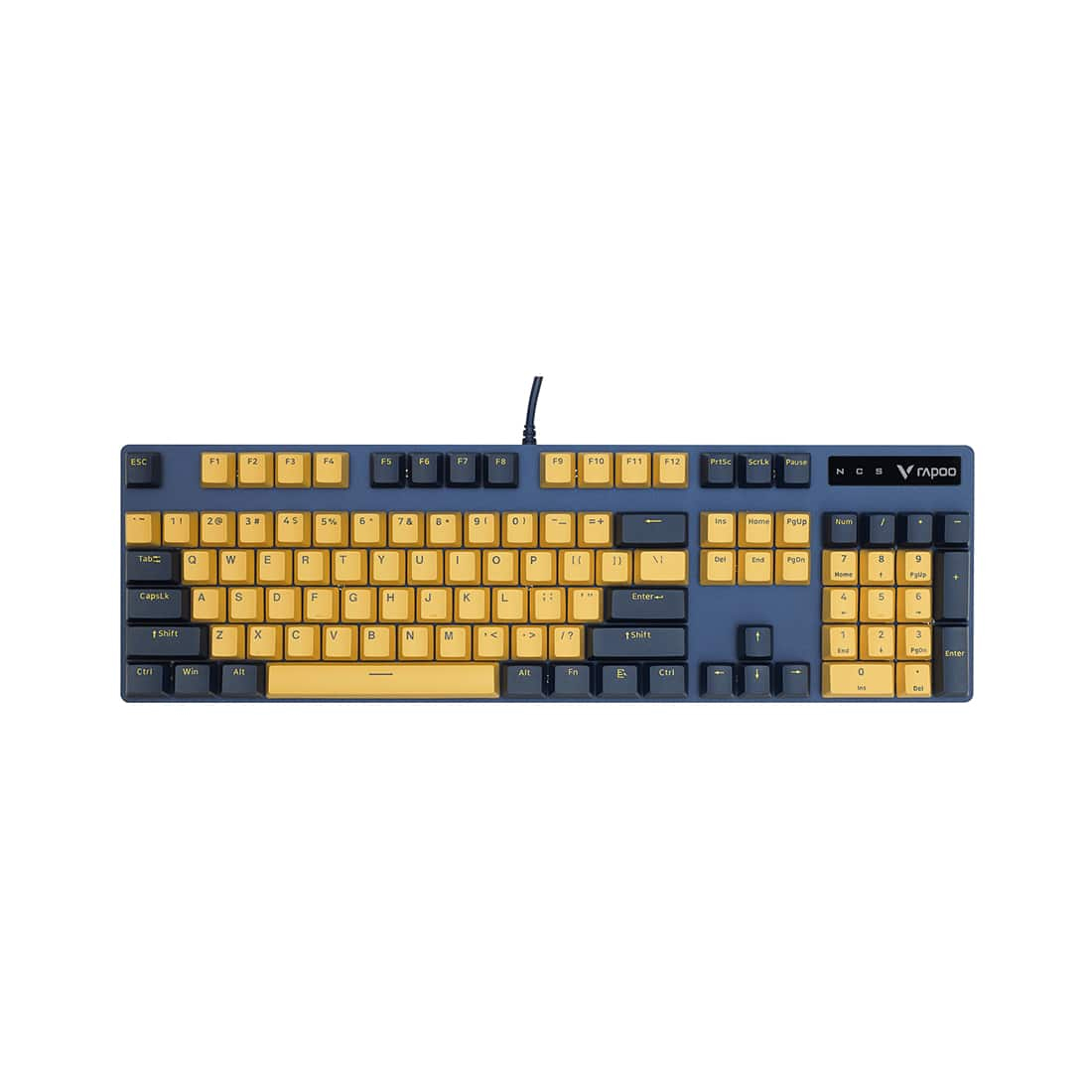 Клавиатура, Rapoo, V500PRO TM, Игровая, USB, Кол-во стандартных клавиш 104, 2.4 ГГц, Bluetooth, USB, Длина кабеля 1,8 метра, RGB, Анг/Рус, Желто-синий