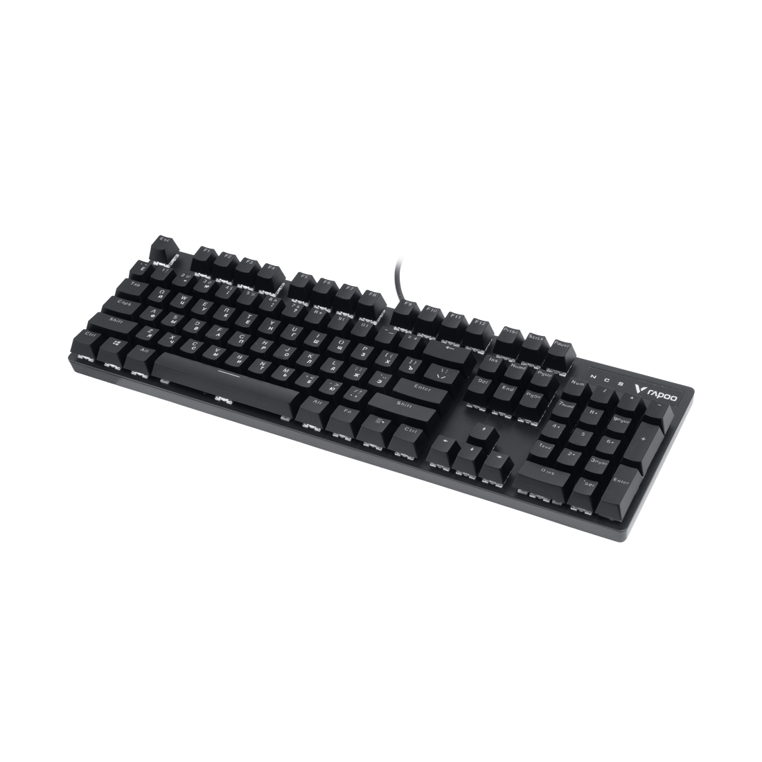 Клавиатура, Rapoo, V500PRO, Игровая, USB, Кол-во стандартных клавиш 104, Длина кабеля 1,8 метра, Анг/Рус, Чёрный