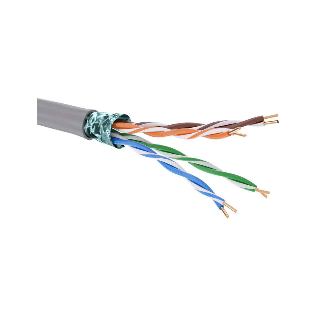 Кабель витая пара, DKC, RN5EFUK01GY, кат. 5E, F/UTP, 4 пары, нг(А)-HF, 4x2x1/0.51мм, экранированный, цвет внешней оболочки серый, коробка 305 м, для групповой прокладки внутри помещений, внешняя оболочка из полиолефина